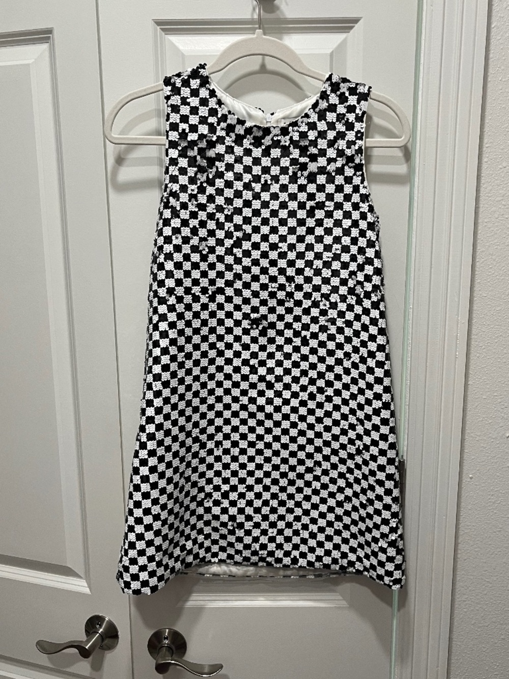 Lola + The Boys Black White Sequin Checkered Dress Size 12 Sleeveless Party
